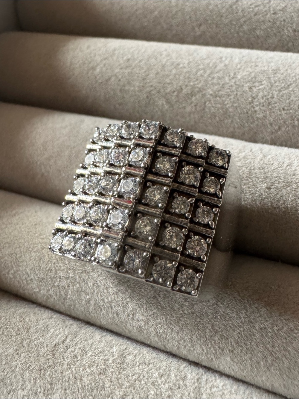 SJ 925 Sterling Silver 5-Step Pavé CZ Statement Ring Size 10